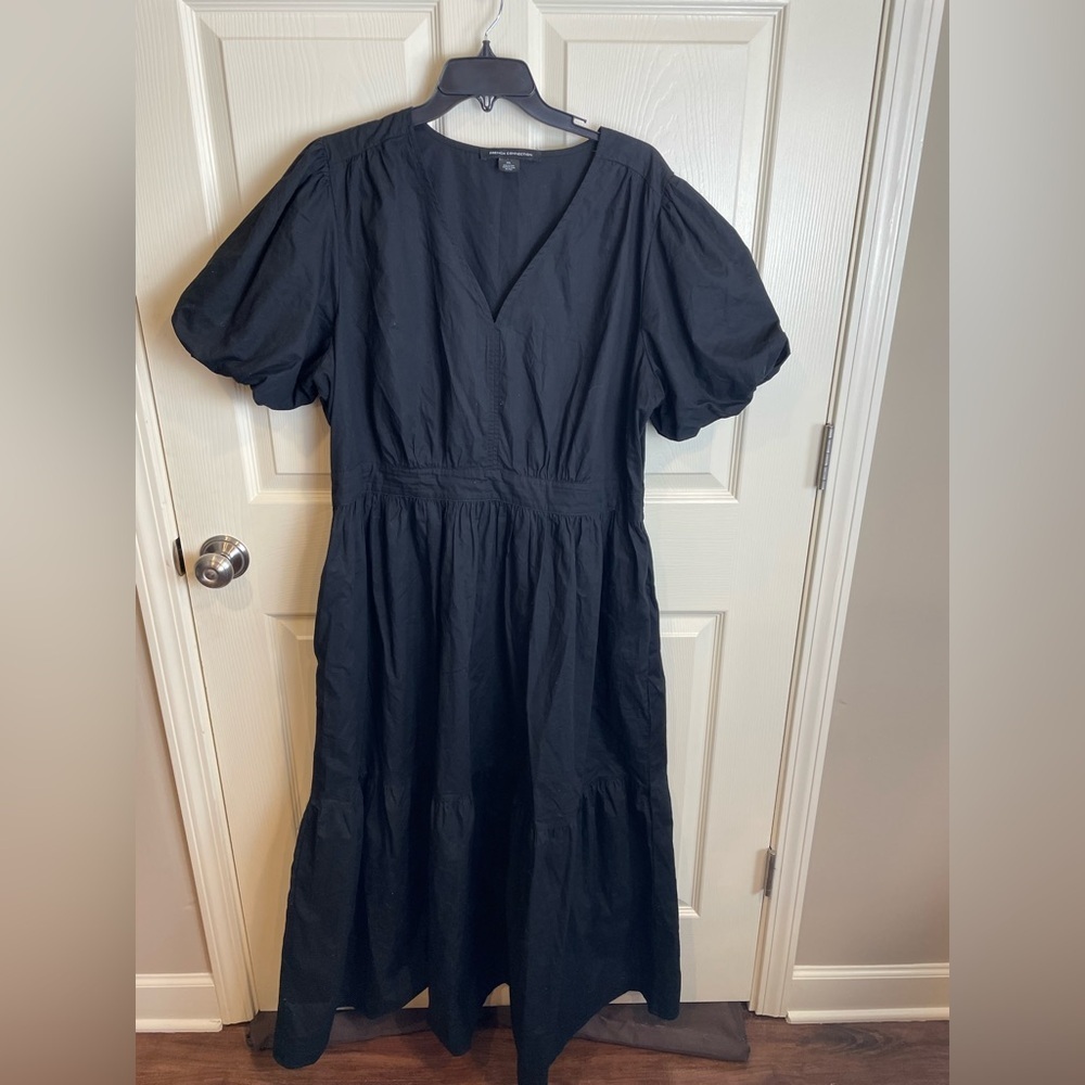 French Connection Tiered Puff Sleeve Maxi Black Dress XXL